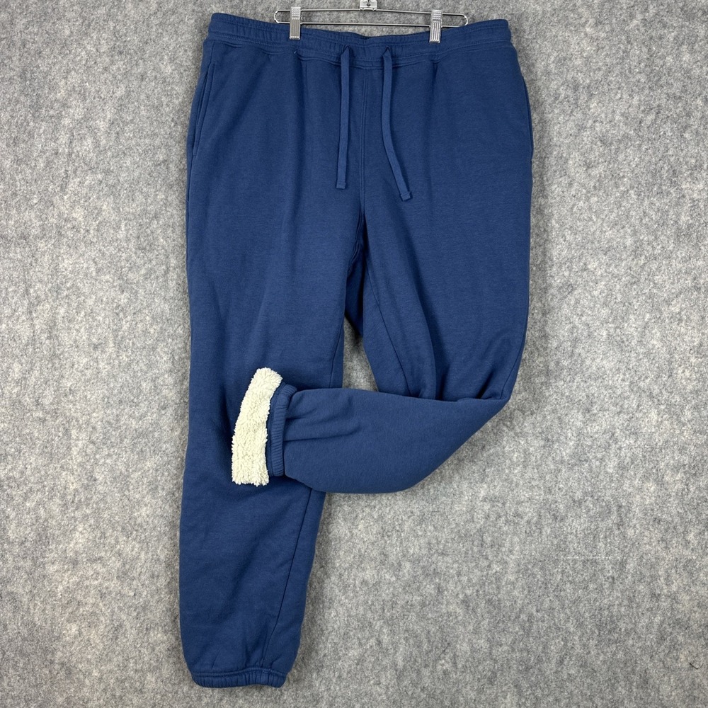 Eddie Bauer Pants Mens L Blue Sherpa Lined Fleece Joggers Cuffed VERY WARM